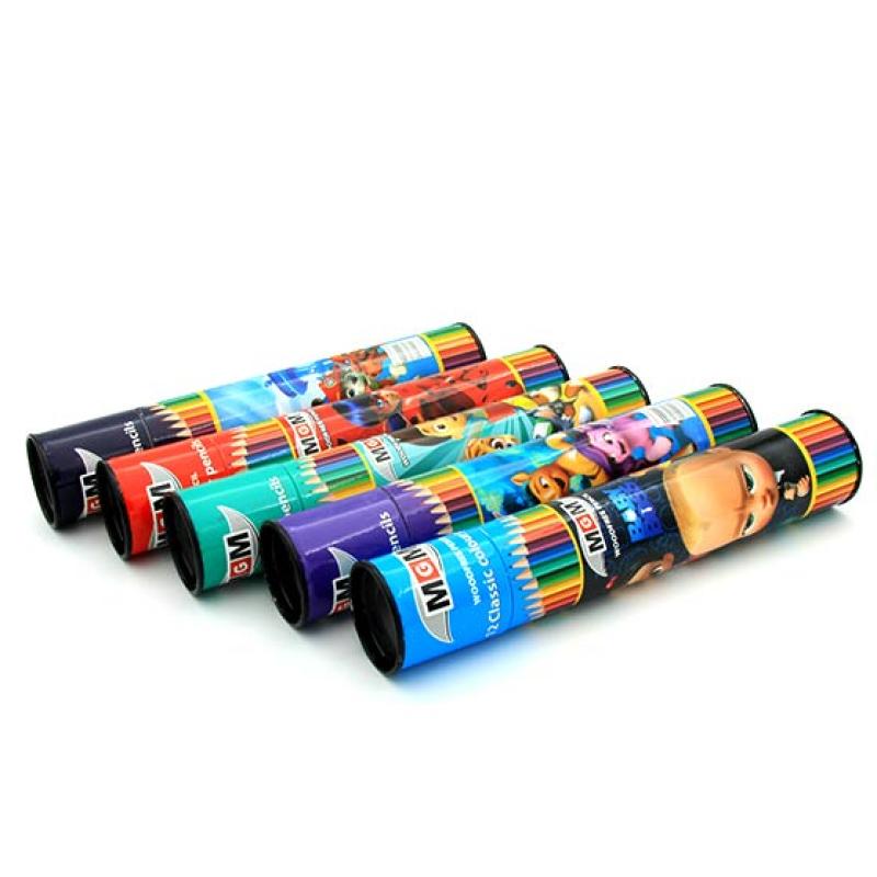 بسته بندی مداد رنگی با  قوطی مقوایی با چاپ اختصاصی