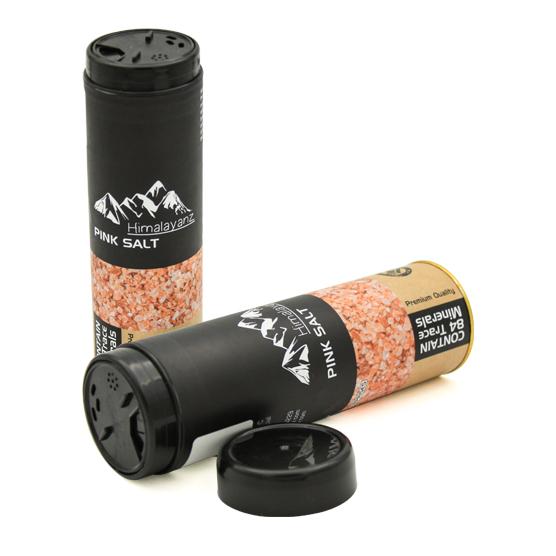 قوطی مقوایی استوانه‌ای نمک صورتی | بسته‌بندی مقوایی صادراتی ایده‌پک